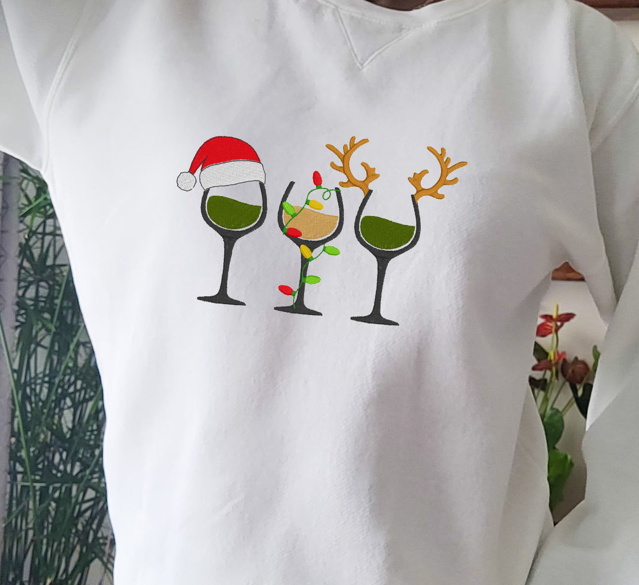 Embroidered Wine glass Christmas Sweatshirt