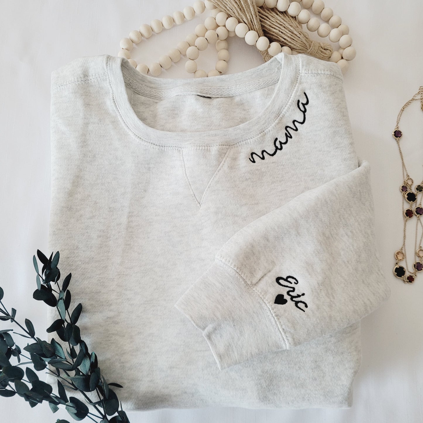 Embroidered Mama Sweatshirt with Custom Name on Sleeve