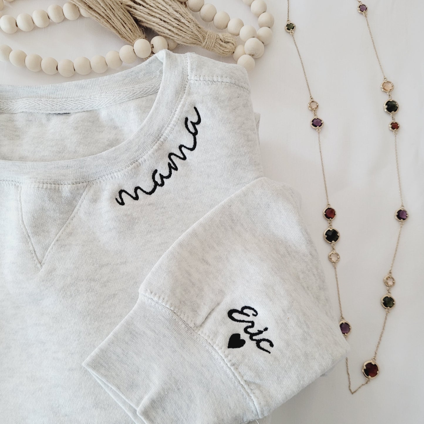 Embroidered Mama Sweatshirt with Custom Name on Sleeve