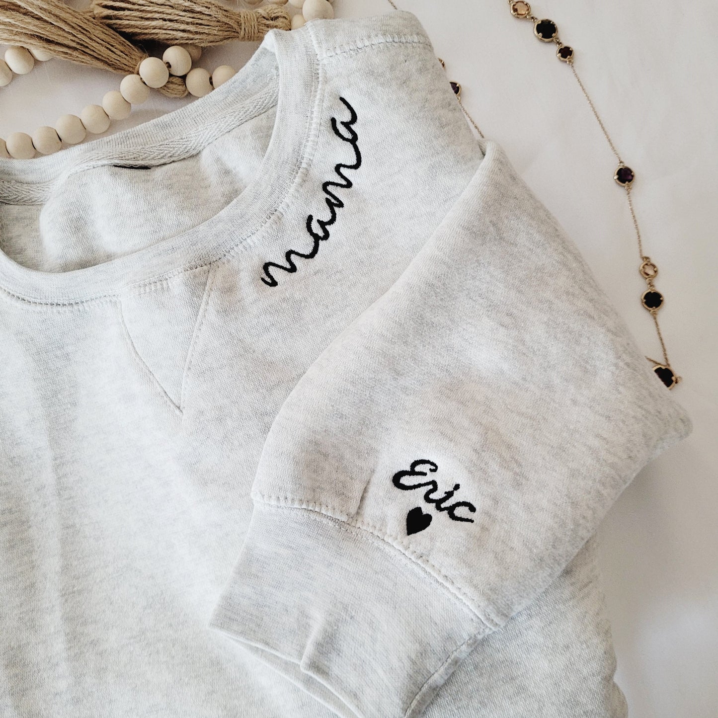 Embroidered Mama Sweatshirt with Custom Name on Sleeve