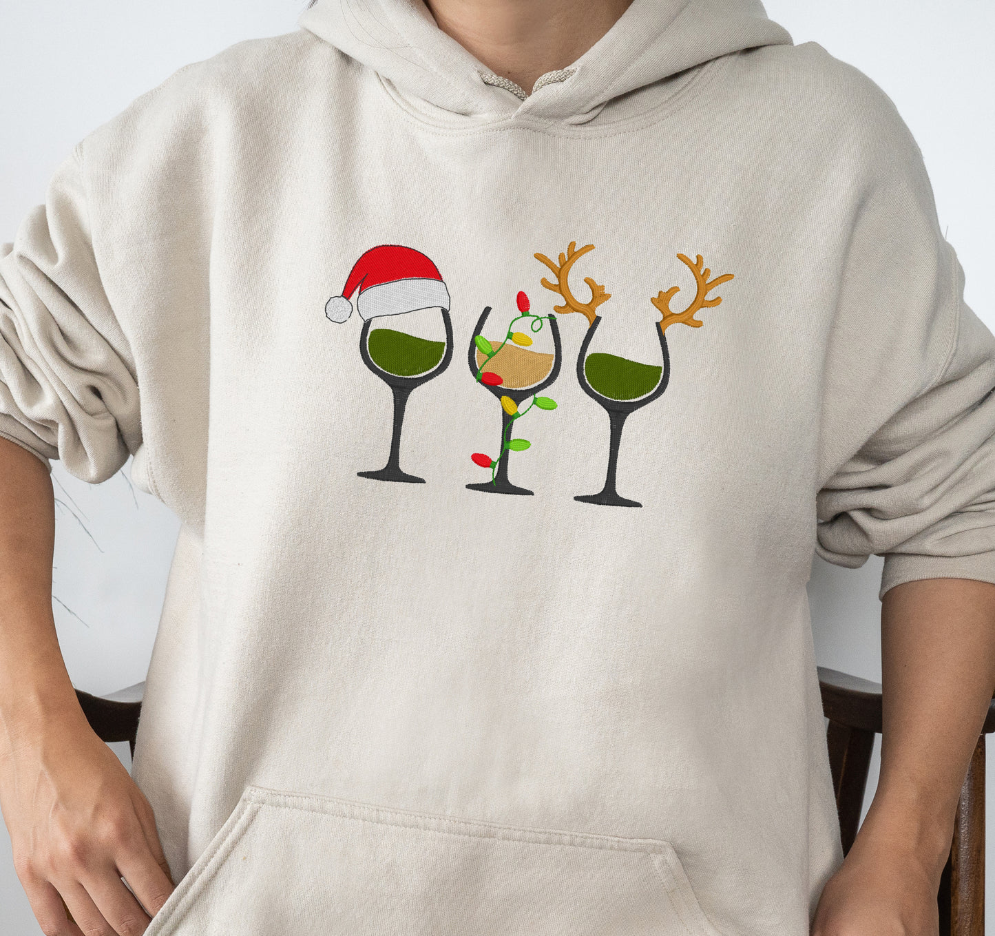 Embroidered Wine glass Christmas Sweatshirt