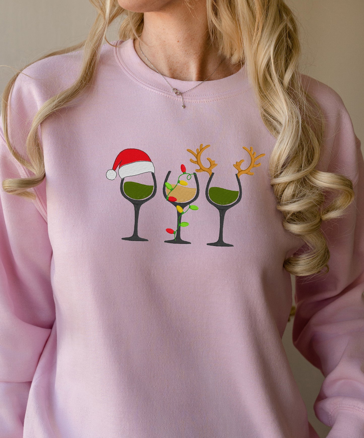 Embroidered Wine glass Christmas Sweatshirt