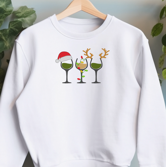 Embroidered Wine glass Christmas Sweatshirt