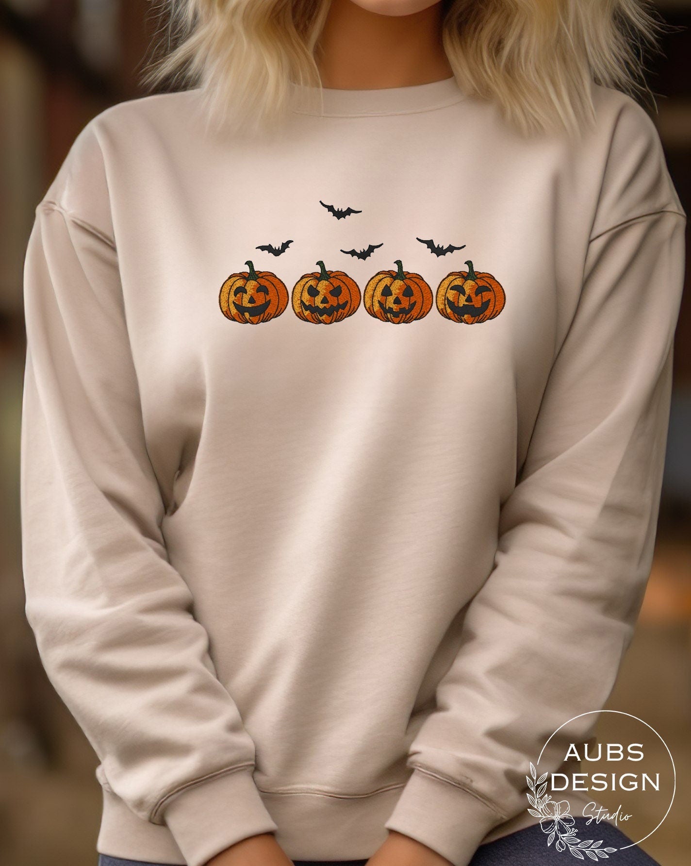 Spooky Pumpkin Halloween Sweatshirt Embroidered