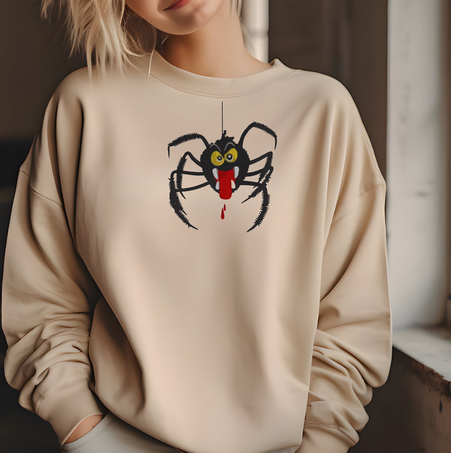 Spider Sweatshirt Halloween Embroidered