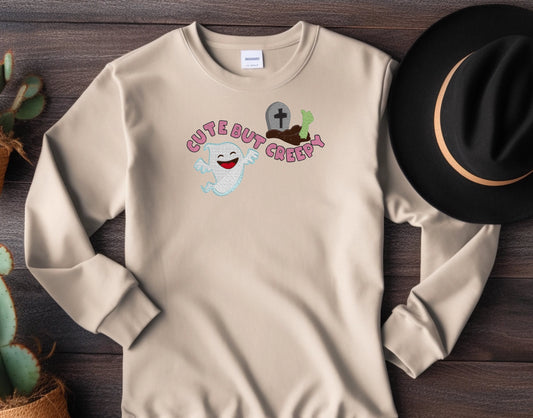 Cute But Creepy Halloween Ghost Sweatshirt Embroidered