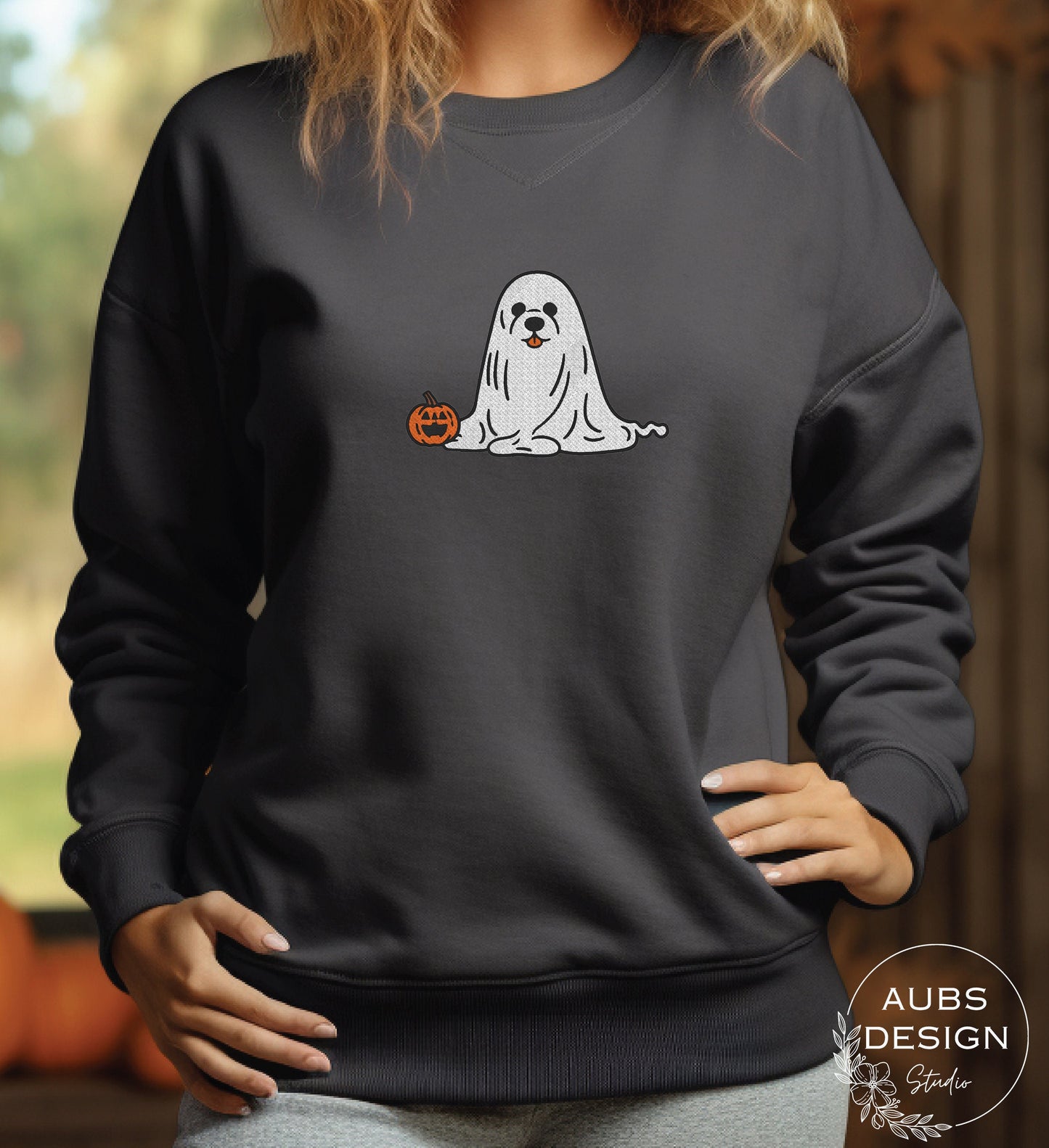 Halloween Ghost Dog Embroidered Sweatshirt