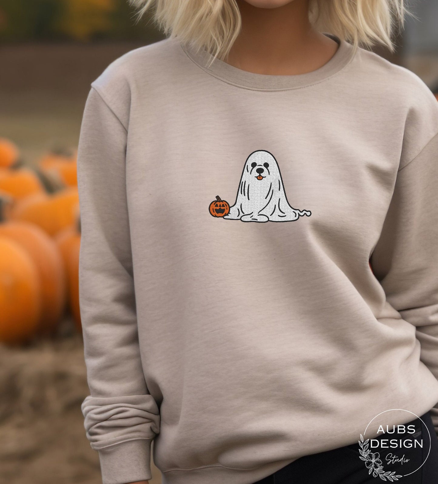 Halloween Ghost Dog Embroidered Sweatshirt