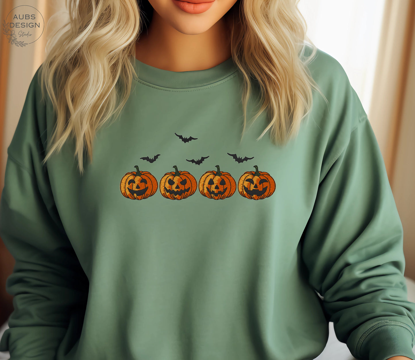 Spooky Pumpkin Halloween Sweatshirt Embroidered