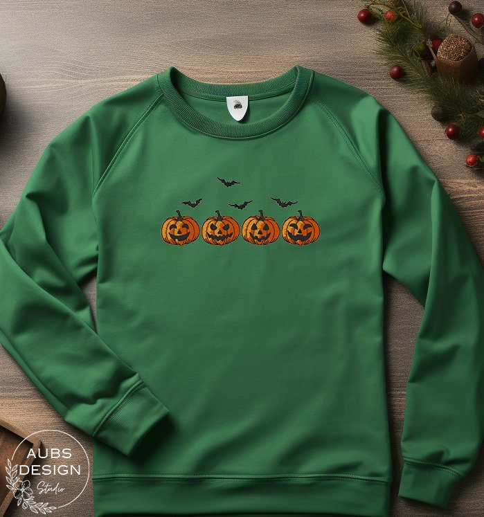 Spooky Pumpkin Halloween Sweatshirt Embroidered