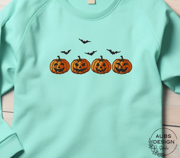 Spooky Pumpkin Halloween Sweatshirt Embroidered