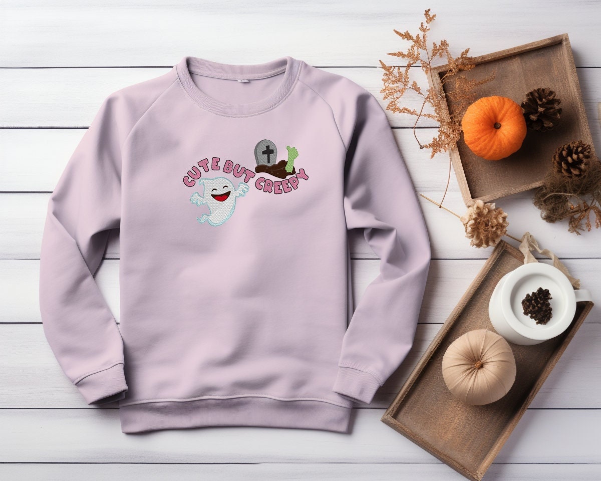 Cute But Creepy Halloween Ghost Sweatshirt Embroidered