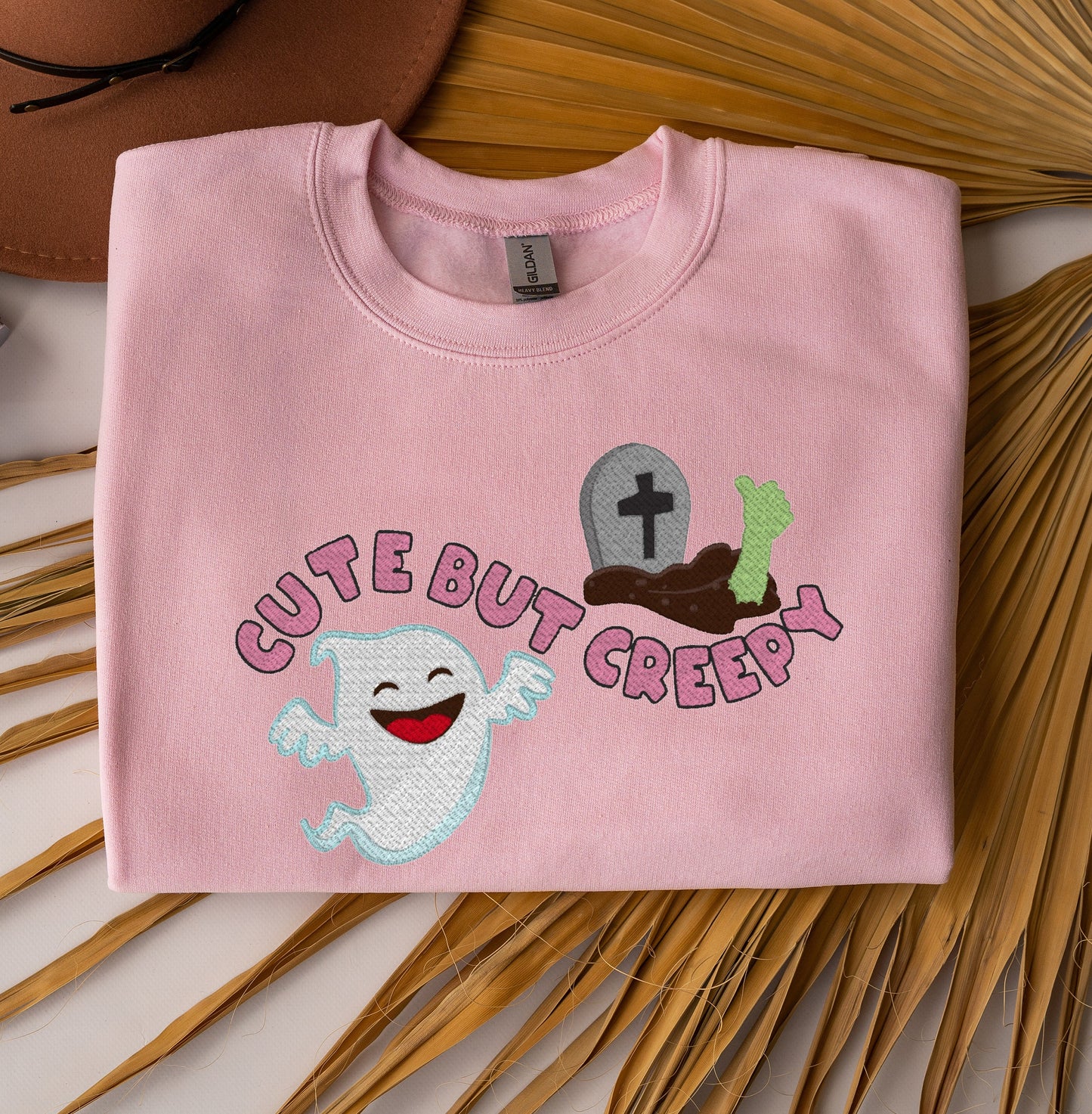 Cute But Creepy Halloween Ghost Sweatshirt Embroidered