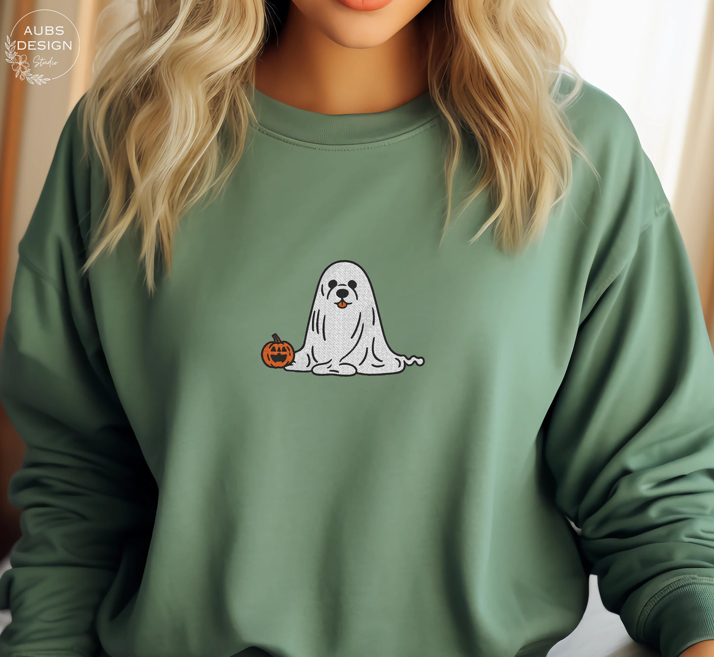 Halloween Ghost Dog Embroidered Sweatshirt