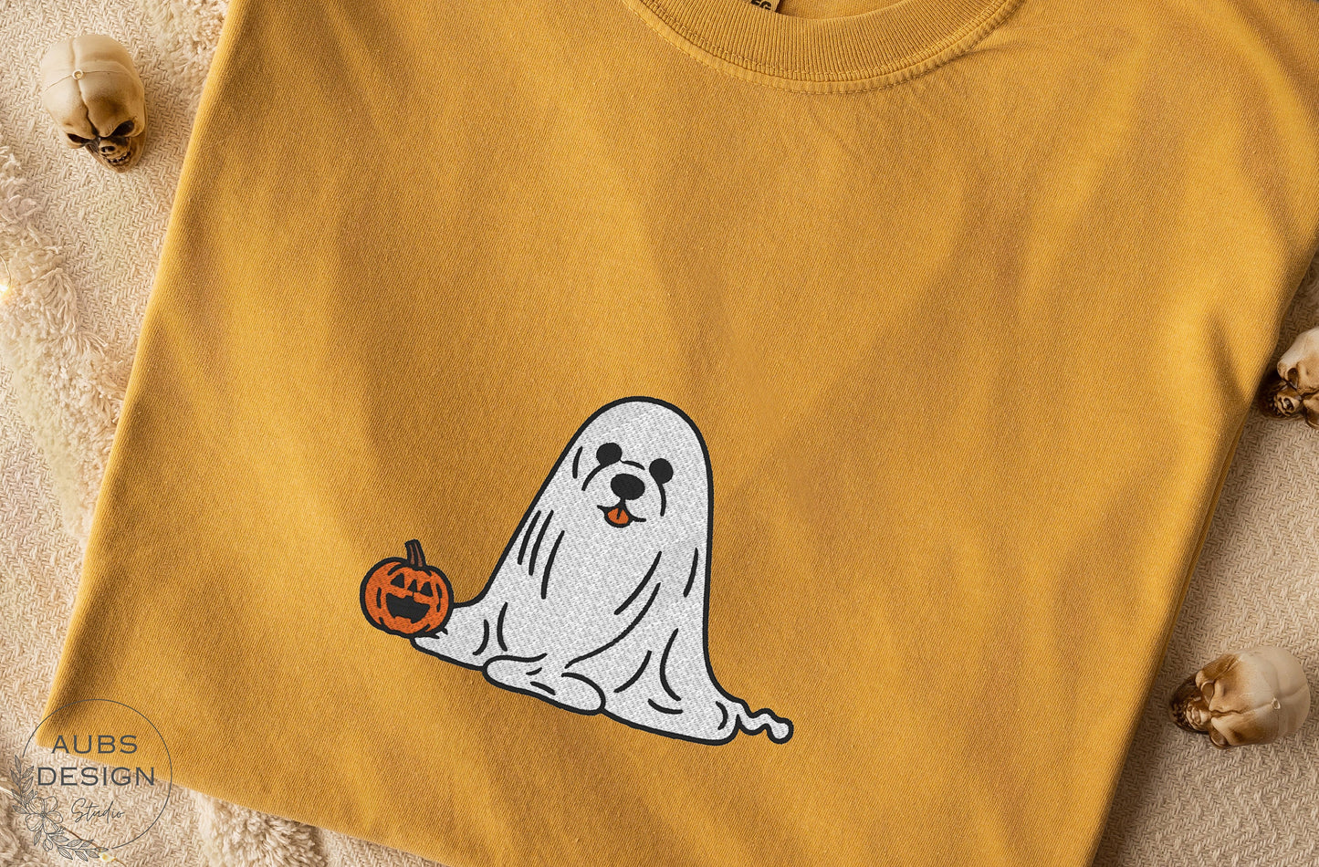 Halloween Ghost Dog Embroidered Sweatshirt