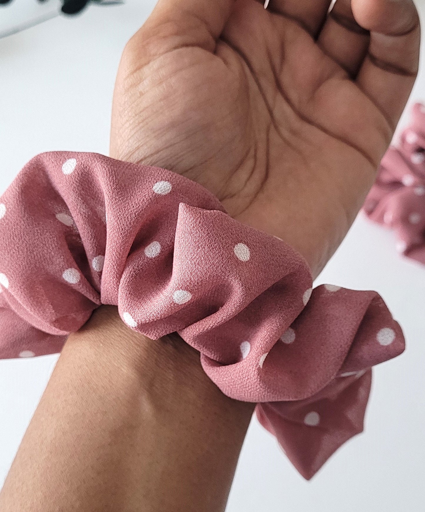 Pink Polka dot Soft Scrunchie