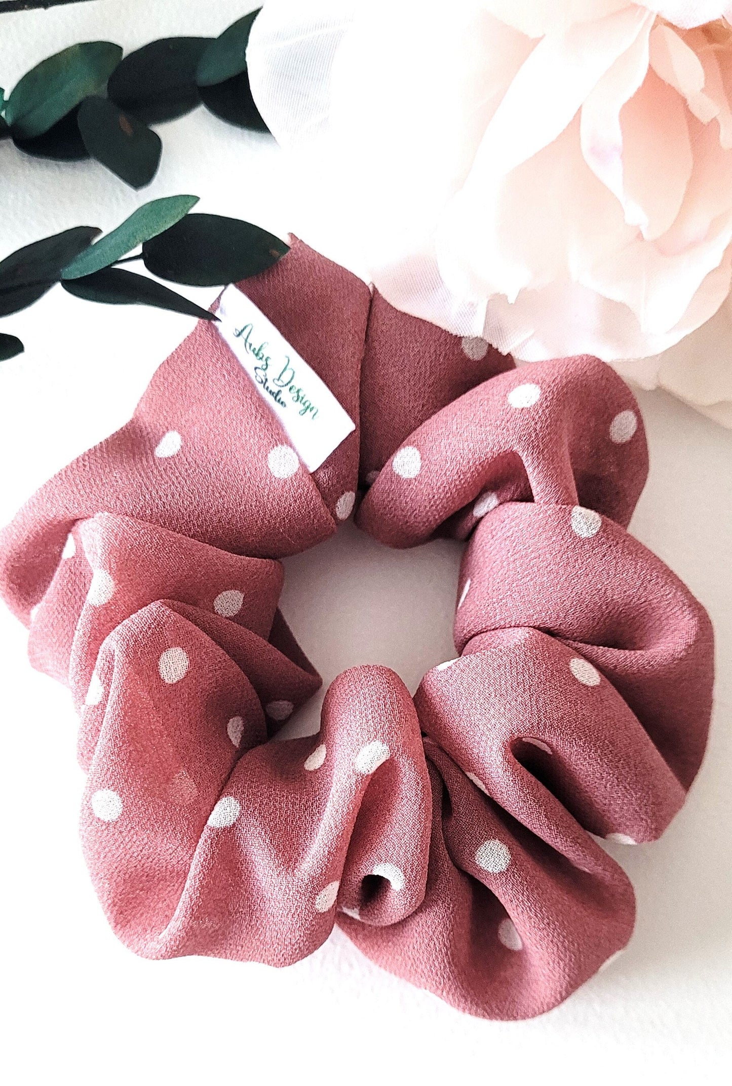 Pink Polka dot Soft Scrunchie