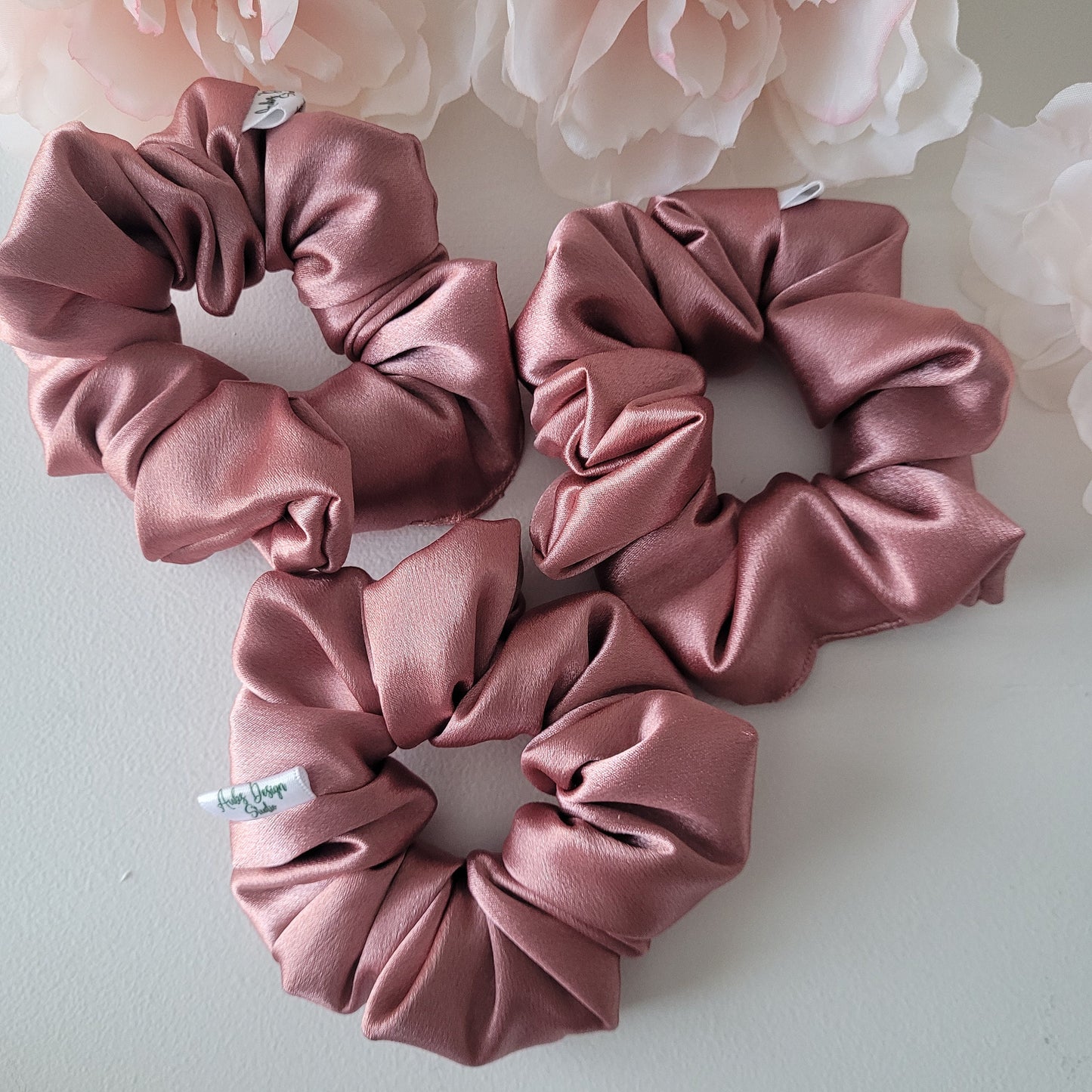 Rose Gold Satin Hair Scrunchies