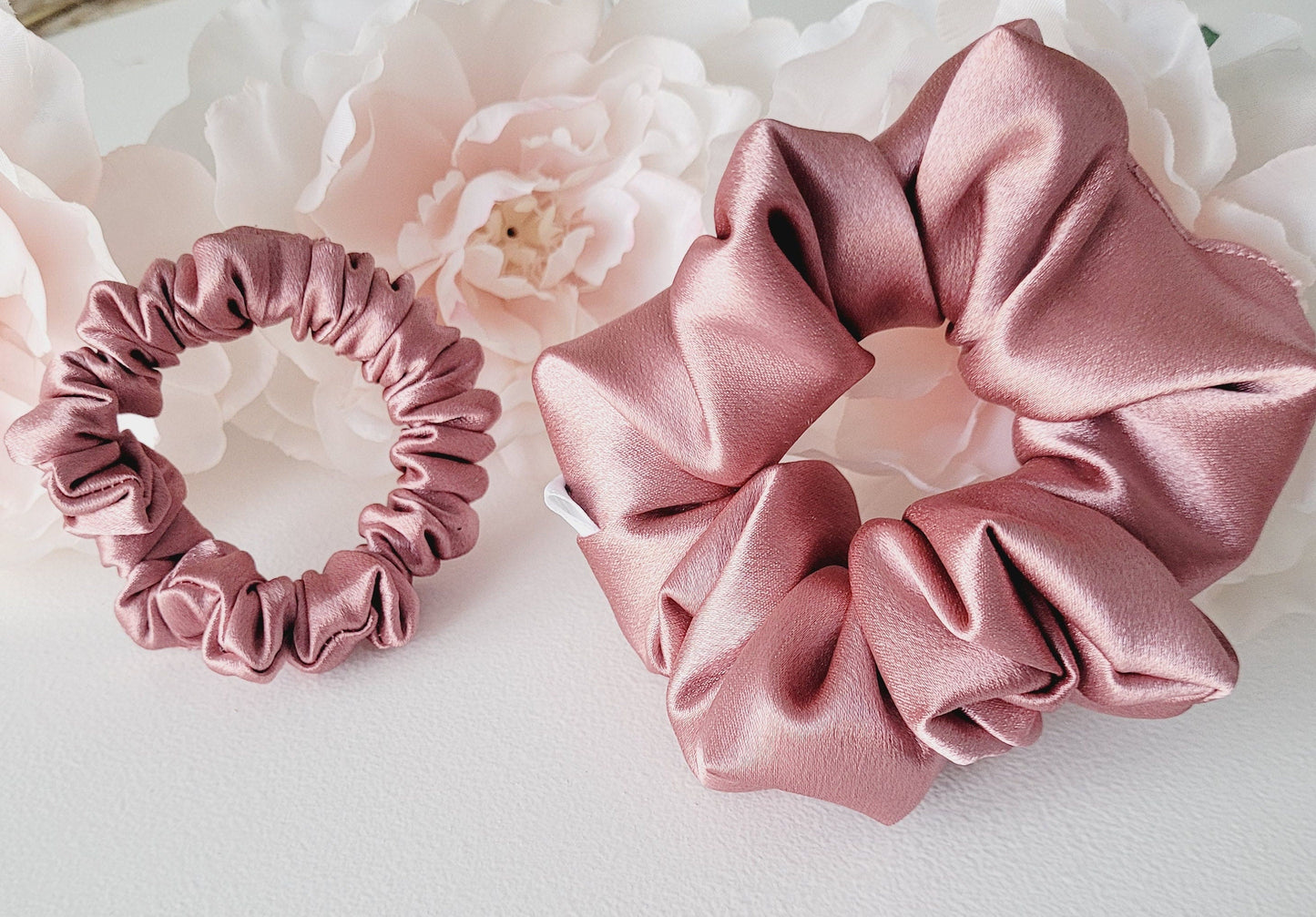 Rose Gold Satin Hair Scrunchies