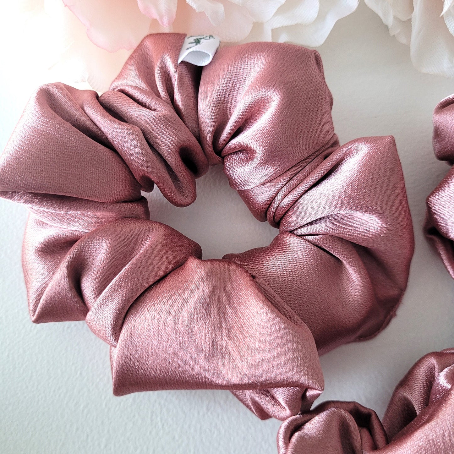 Rose Gold Satin Hair Scrunchies