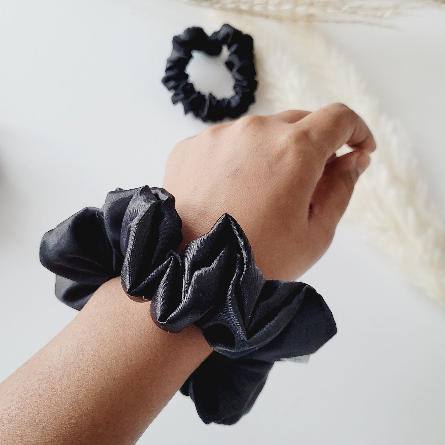 Classic Black Satin Hair Scrunchie