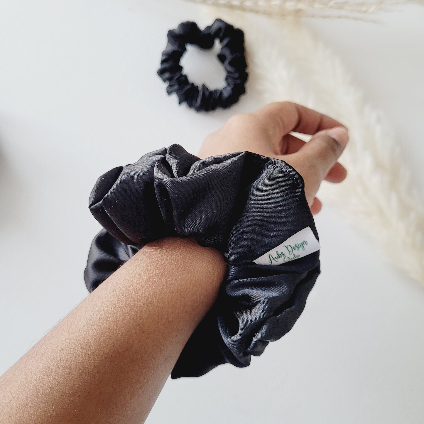 Classic Black Satin Hair Scrunchie