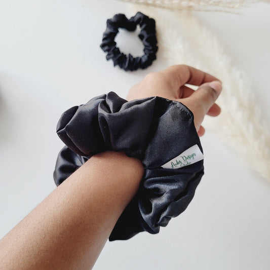 Classic Black Satin Hair Scrunchie