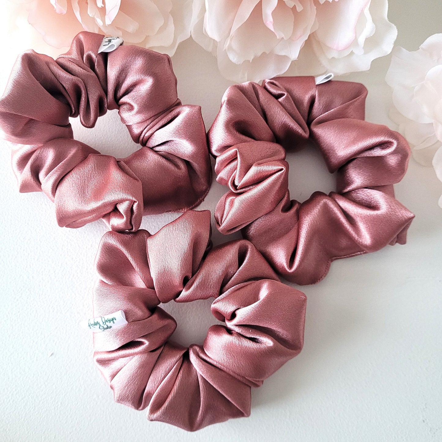 Rose Gold Satin Hair Scrunchies