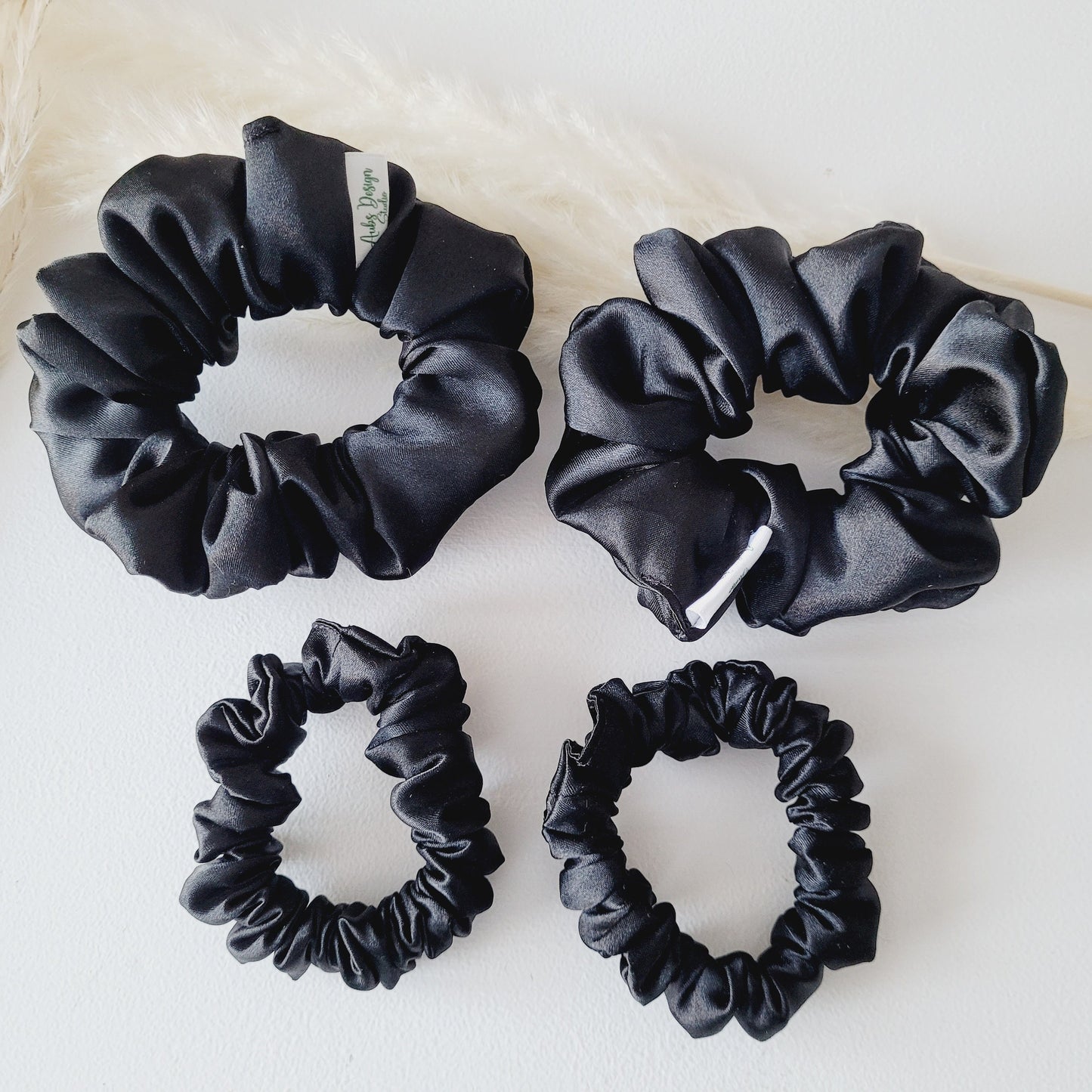 Classic Black Satin Hair Scrunchie