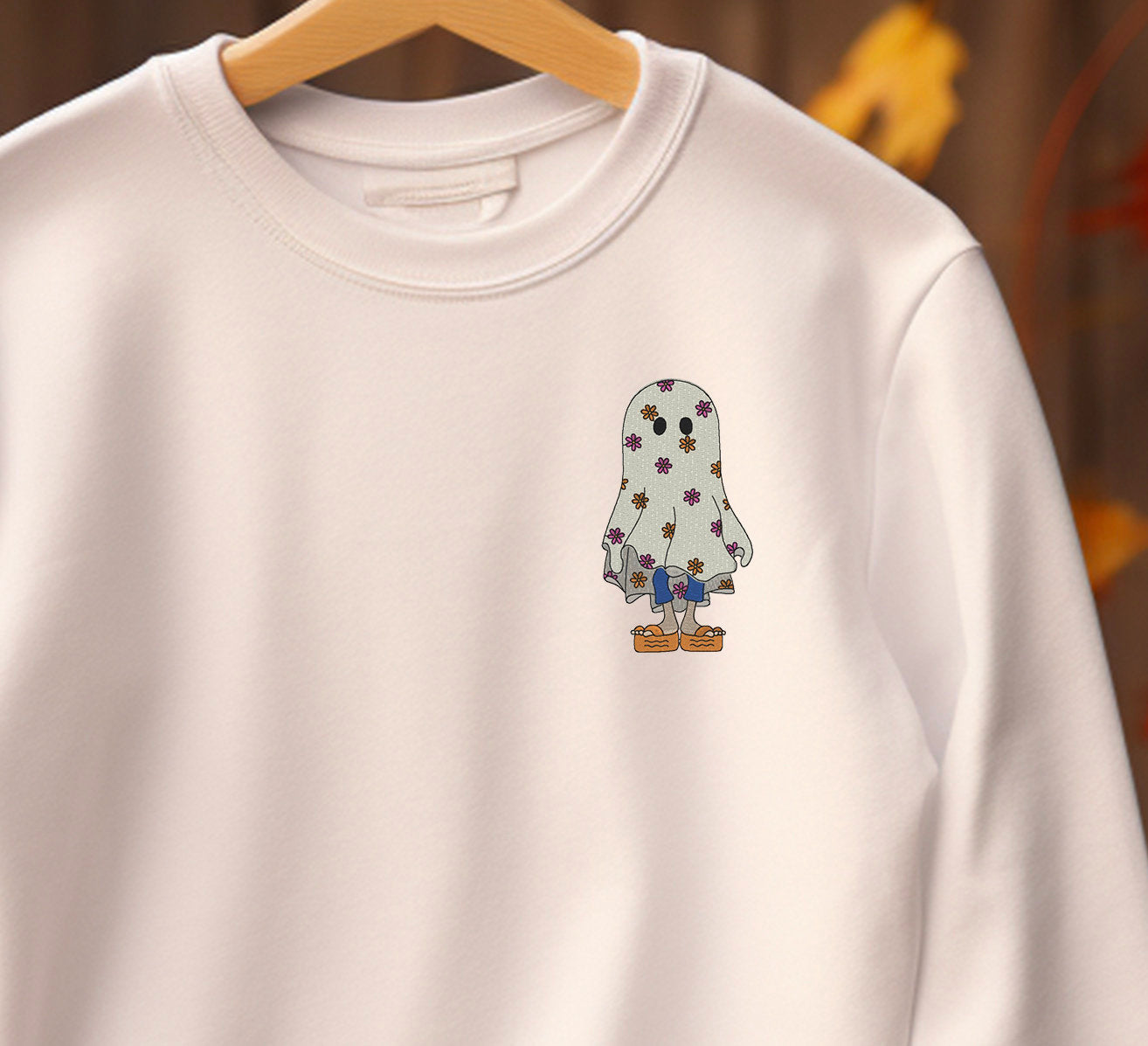 Embroidered Ghost with sandals Halloween sweatshirt